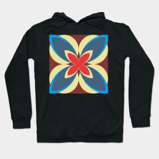 Red, Blue, Cream and Burgundy Modern Frangipani Hoodie